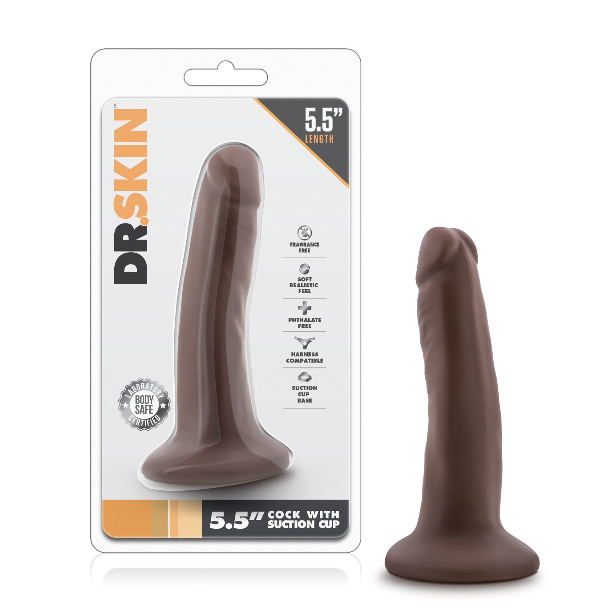 www.blushnovelties.com Dr. Skin - 5.5 Inch Cock with Suction Cup - Chocolate - Image 1