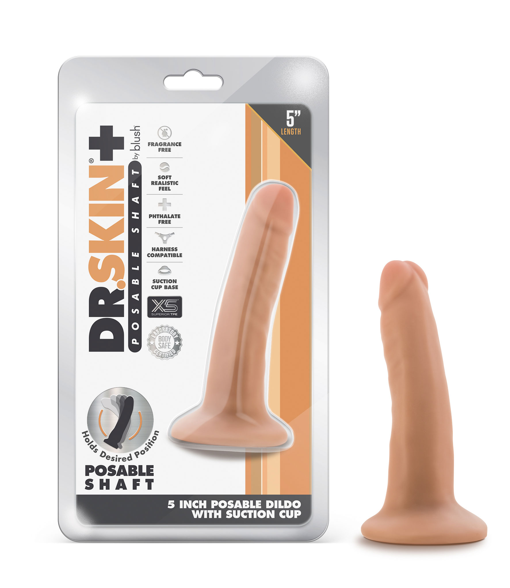 HOBL-14703.jpg Dr. Skin Plus - 5 Inch Posable Dildo - Vanilla - Image 1