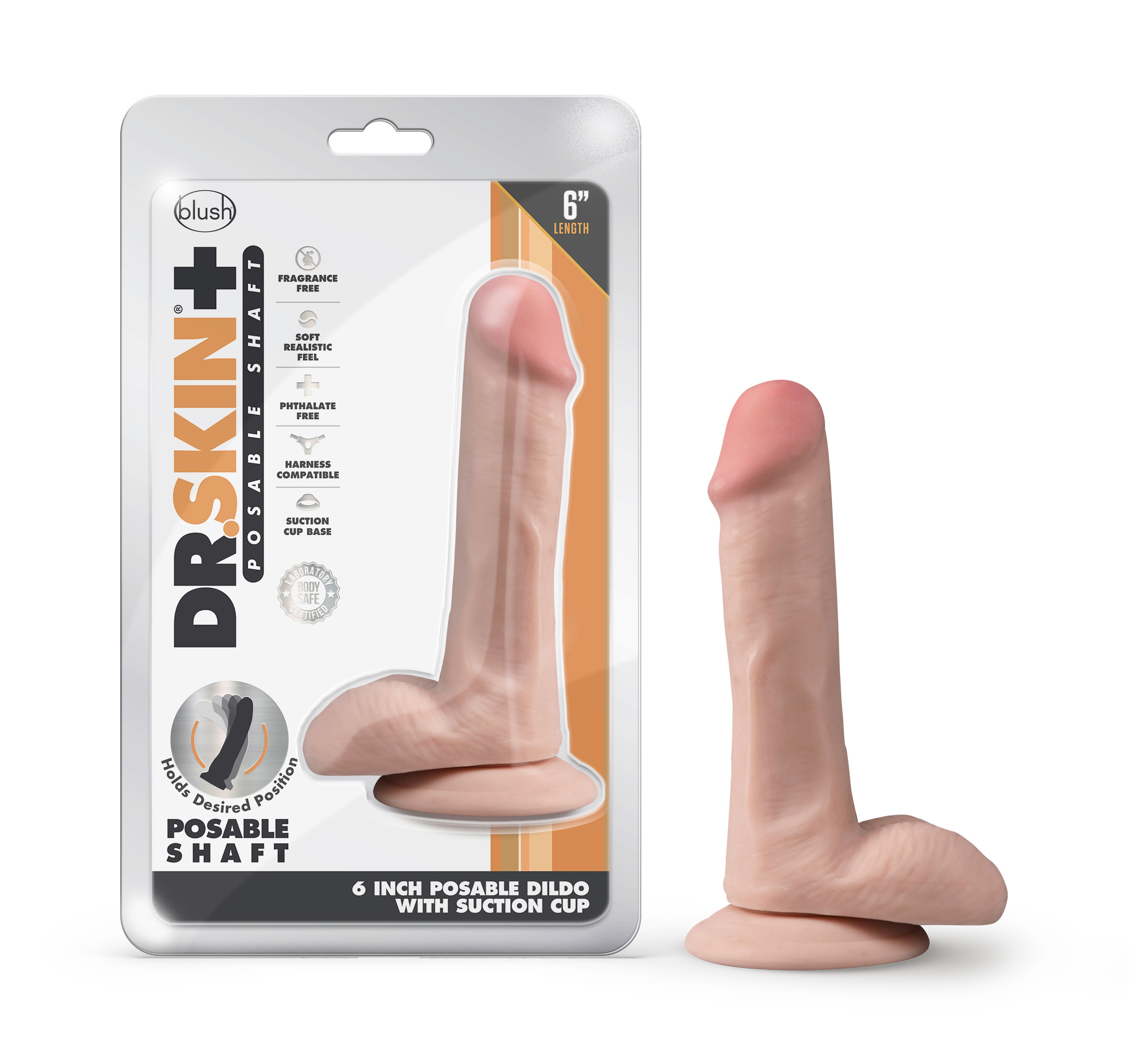 HOBL-14903.jpg Dr. Skin Plus - 6 Inch Posable Dildo With Balls - Vanilla - Image 1