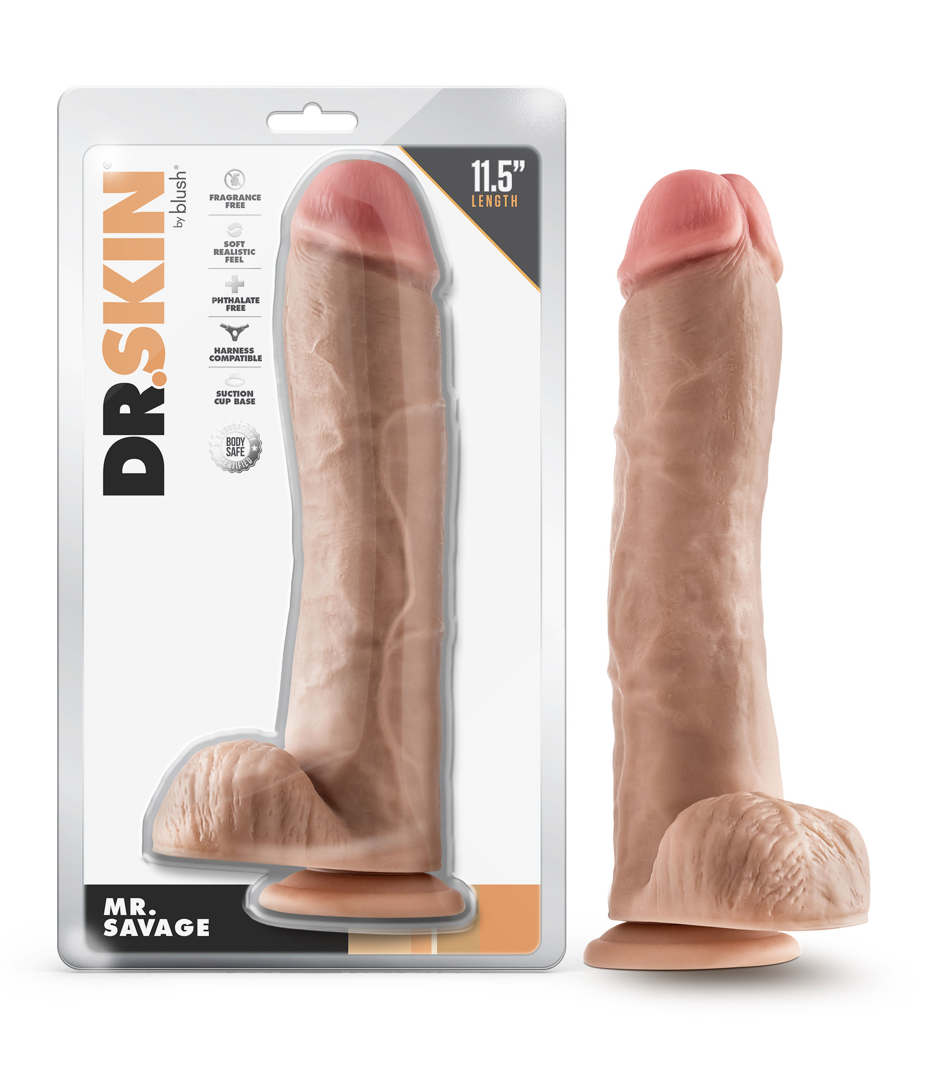 HOBL-15423.jpg Dr. Skin - Mr. Savage - 11.5 Inch Dildo With Balls - Beige - Image 1