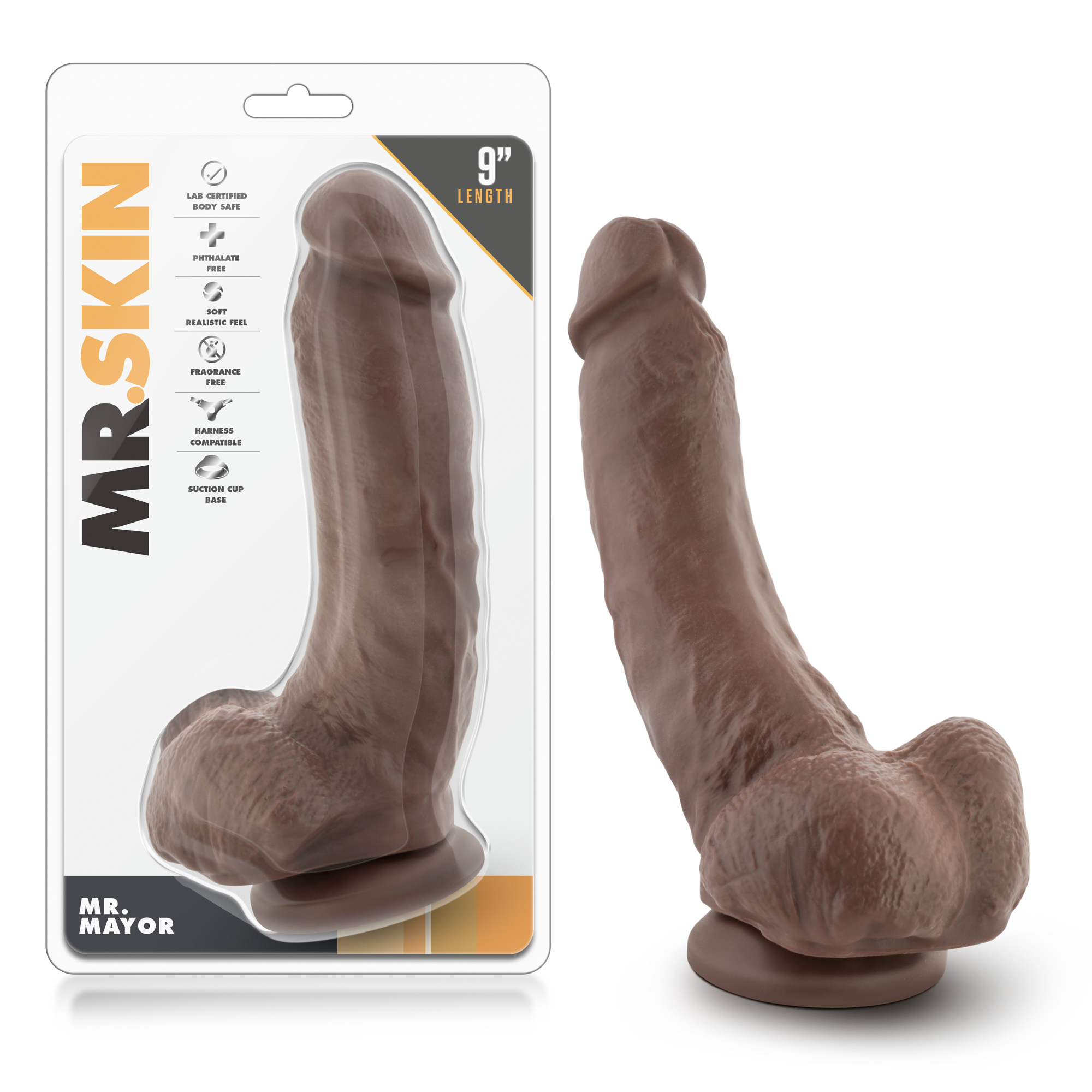 HOBL-15466.jpg Dr. Skin - Mr. Mayor 9 Inch Dildo with Suction Cup - Chocolate - Image 1