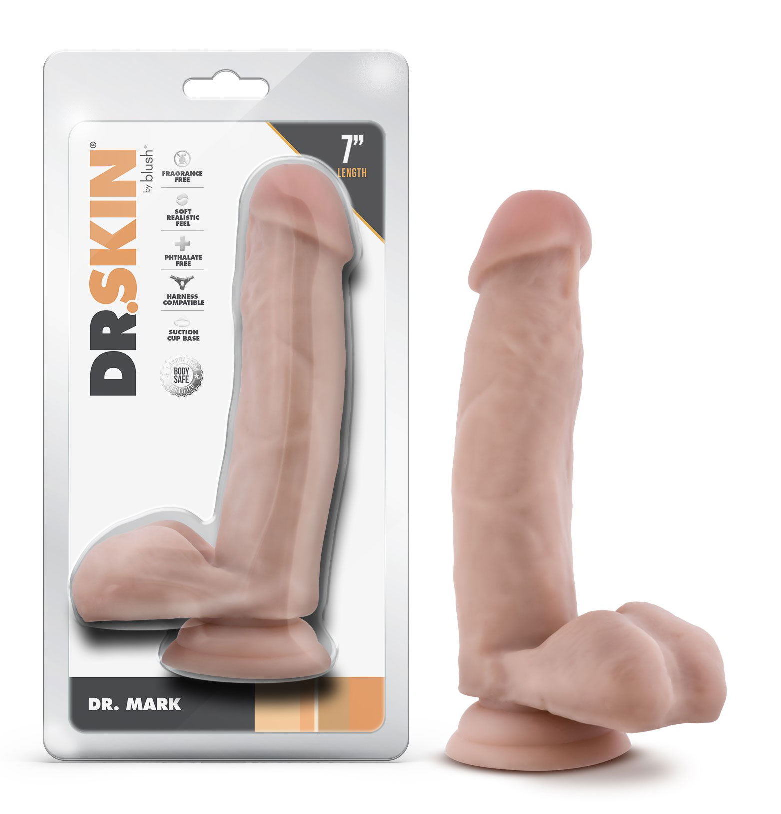HOBL-16403.jpg Dr. Skin - Dr. Mark - 7 Inch Dildo With Balls - Beige - Image 1