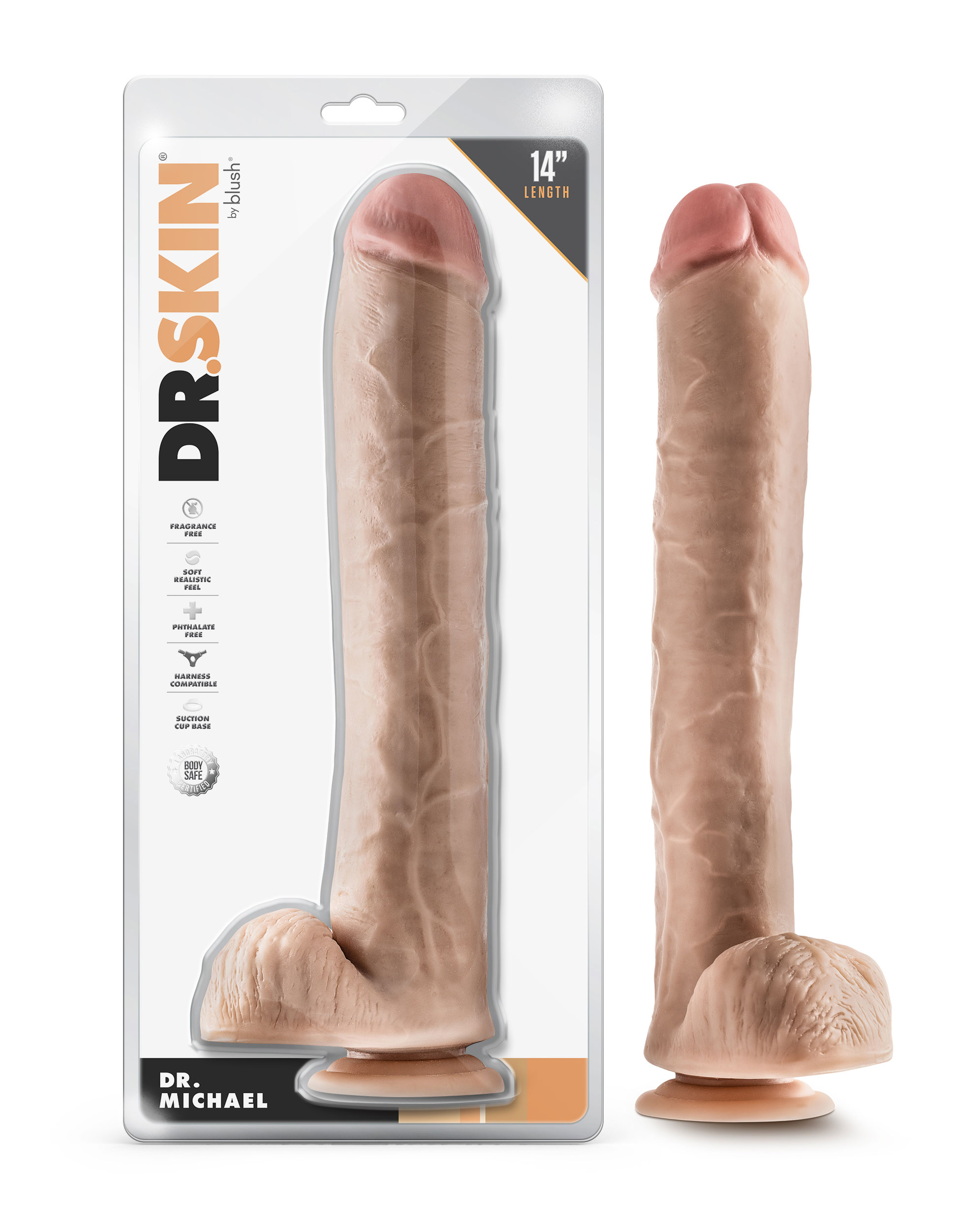 HOBL-26403.jpg Dr. Skin - Dr. Michael - 14 Inch Dildo With Balls - Beige - Image 1