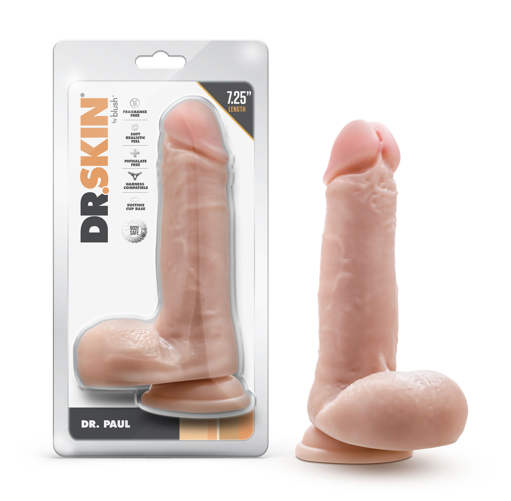 HOBL-88103.jpg Dr. Skin - Dr. Paul - 7.25 Inch Dildo With Balls - Beige - Image 1