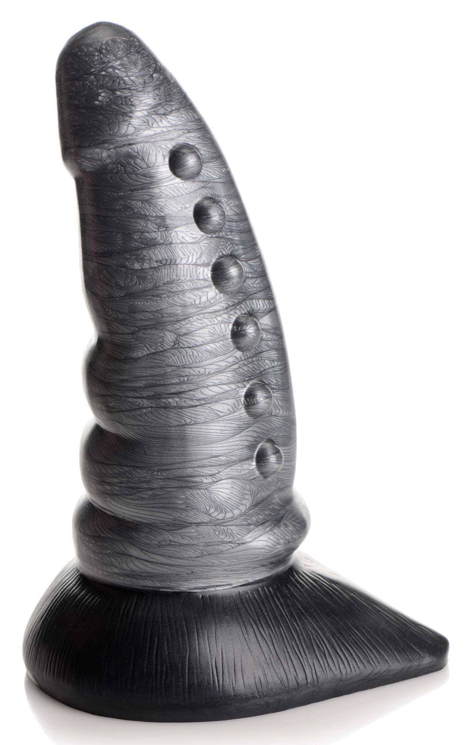 HOCC-AG878-SLV.jpg Beastly Tapered Bumpy Silicone Dildo - Silver - Image 1