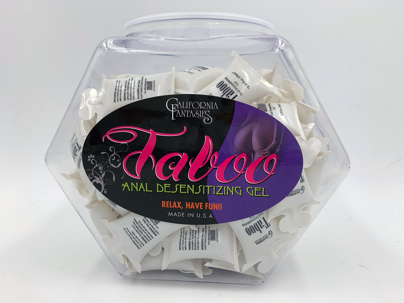 HOCF-TAB-10D.jpg Taboo - Anal Desensitizing Gel - 72 Piece Fishbowl - 10 ml Pillows - Image 1