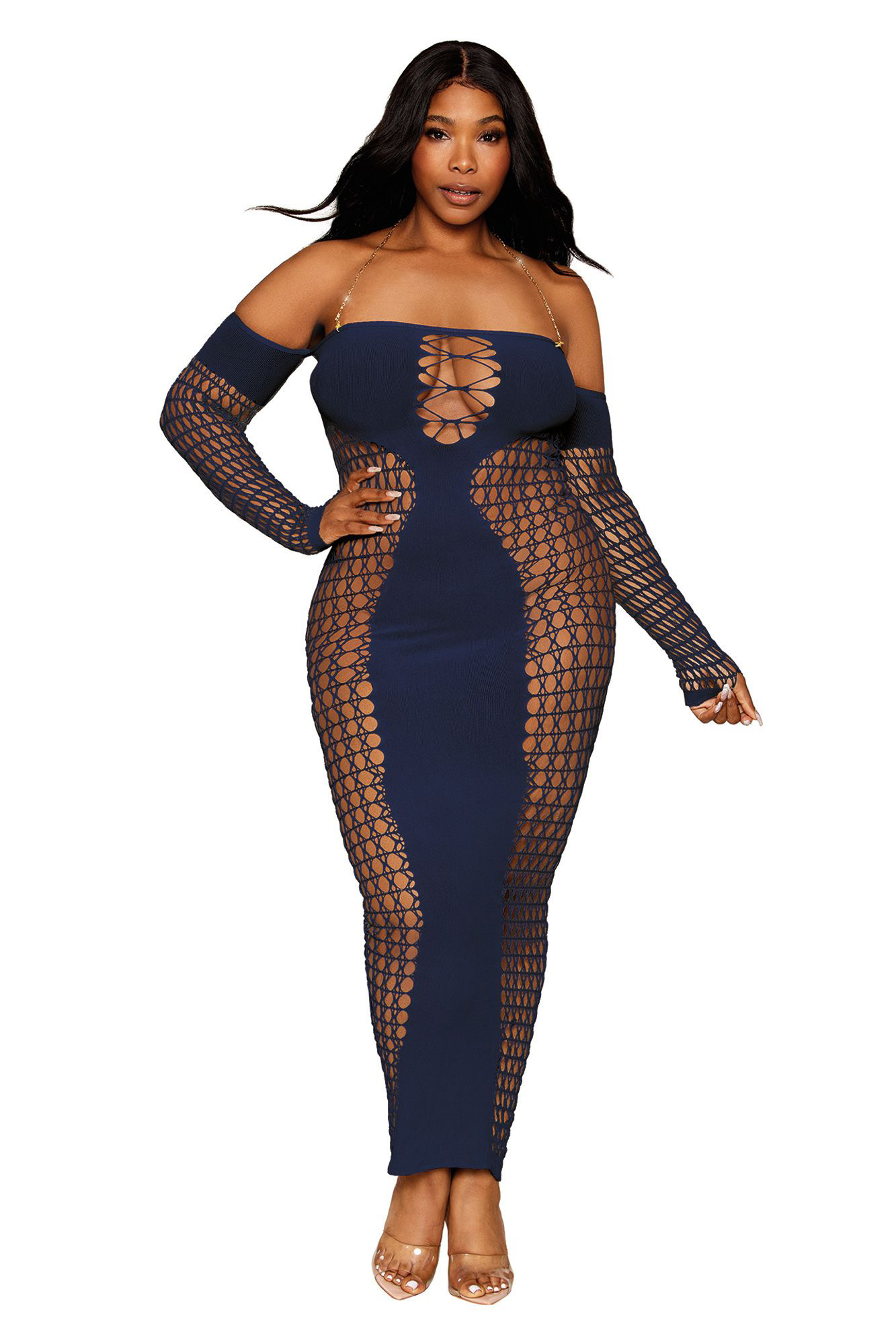 HODG-0486XDENQ.jpg Bodystocking Gown - Queen Size - Denim - Image 1