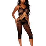 Crochet Cropped Bodystocking - One Size - Black