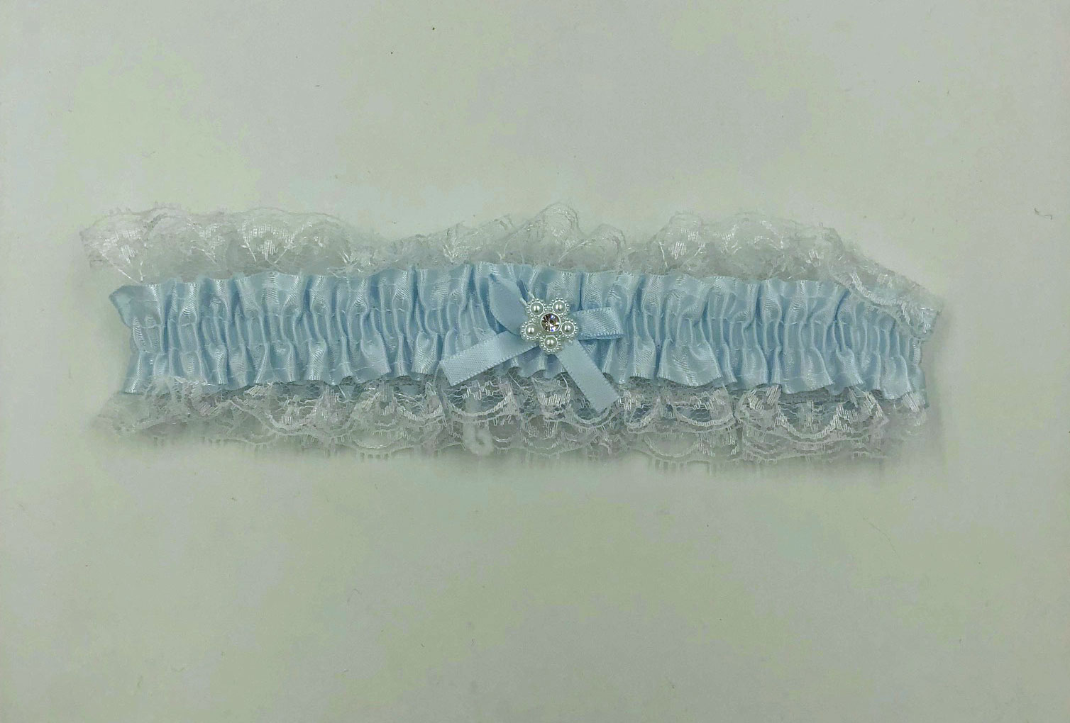 HOEM-3555BLU.jpg Satin Leg Garter - One Size - Baby Blue With White Lace - Image 1