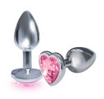 The 9s the Silver Starter Heart Bejeweled Stainless Steel Plug - Pink - Image 2