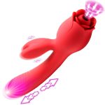 Blooming Bunny Sucking and Thrusting Silicone Rabbit Vibrator - Red - Image 4