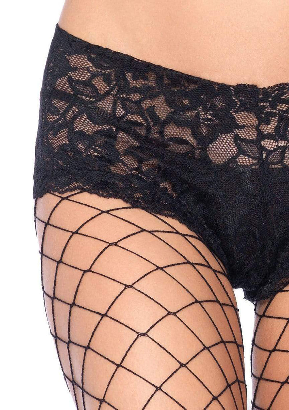 HOLA-1278QBLK.jpg Fence Net Boy Short Pantyhose - Queen Size - Black - Image 1
