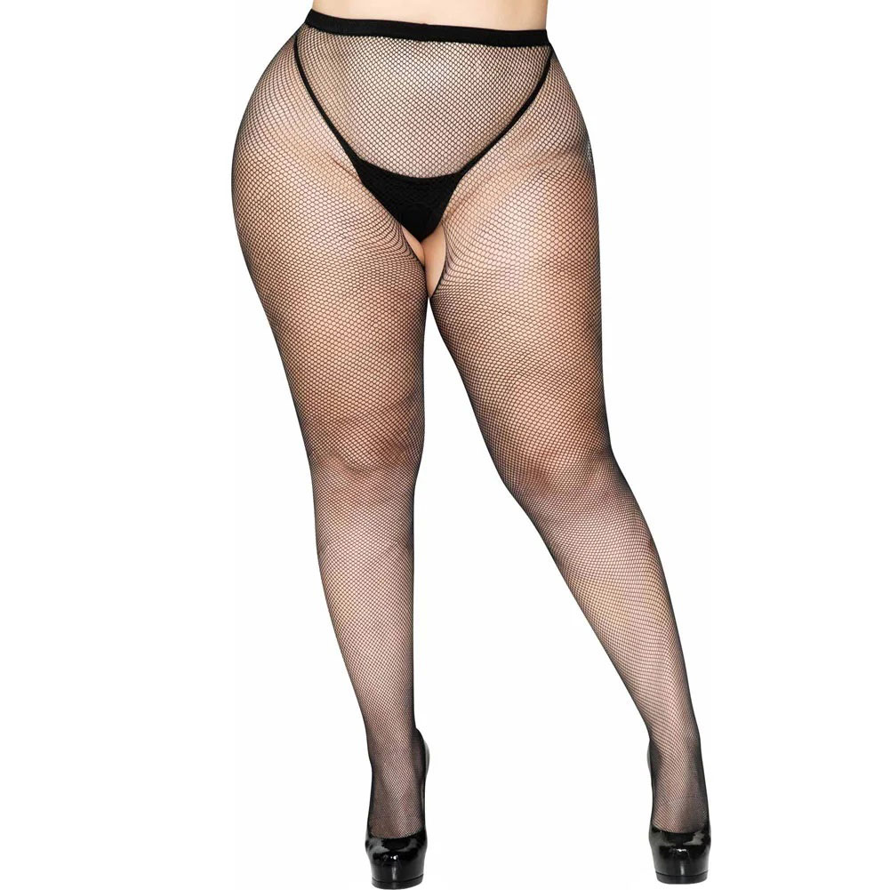 HOLA-1404Q.jpg Crotchless Fishnet Pantyhose - Queen Size - Black - Image 1