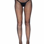 Rhinestone Fishnet Crotchless Tights - One Size - Black