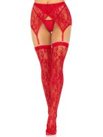 2 Pc Rachel Lace Thigh High and Crossover Garter Belt - One Size - Red - Image 3