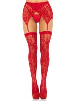 2 Pc Rachel Lace Thigh High and Crossover Garter Belt - One Size - Red - Image 5