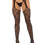 Heart Net Suspender Pantyhose - One Size - Black