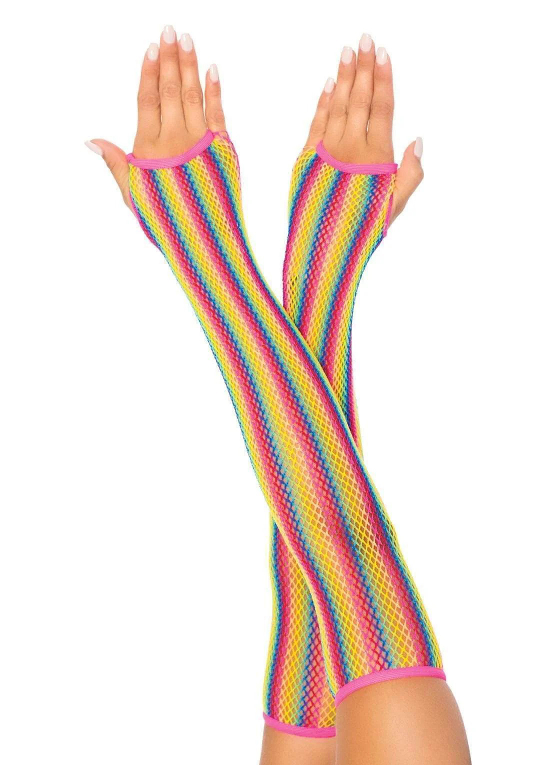 HOLA-2036MULOS.jpg Rainbow Net Fingerless Arm Warmer Gloves - One Size - Multicolor - Image 1