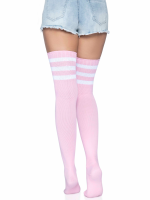 3 Stripes Athletic Ribbed Thigh Highs - One Size - Light Pink - Image 5