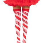 Candy Cane Thigh High - One Size - White-red