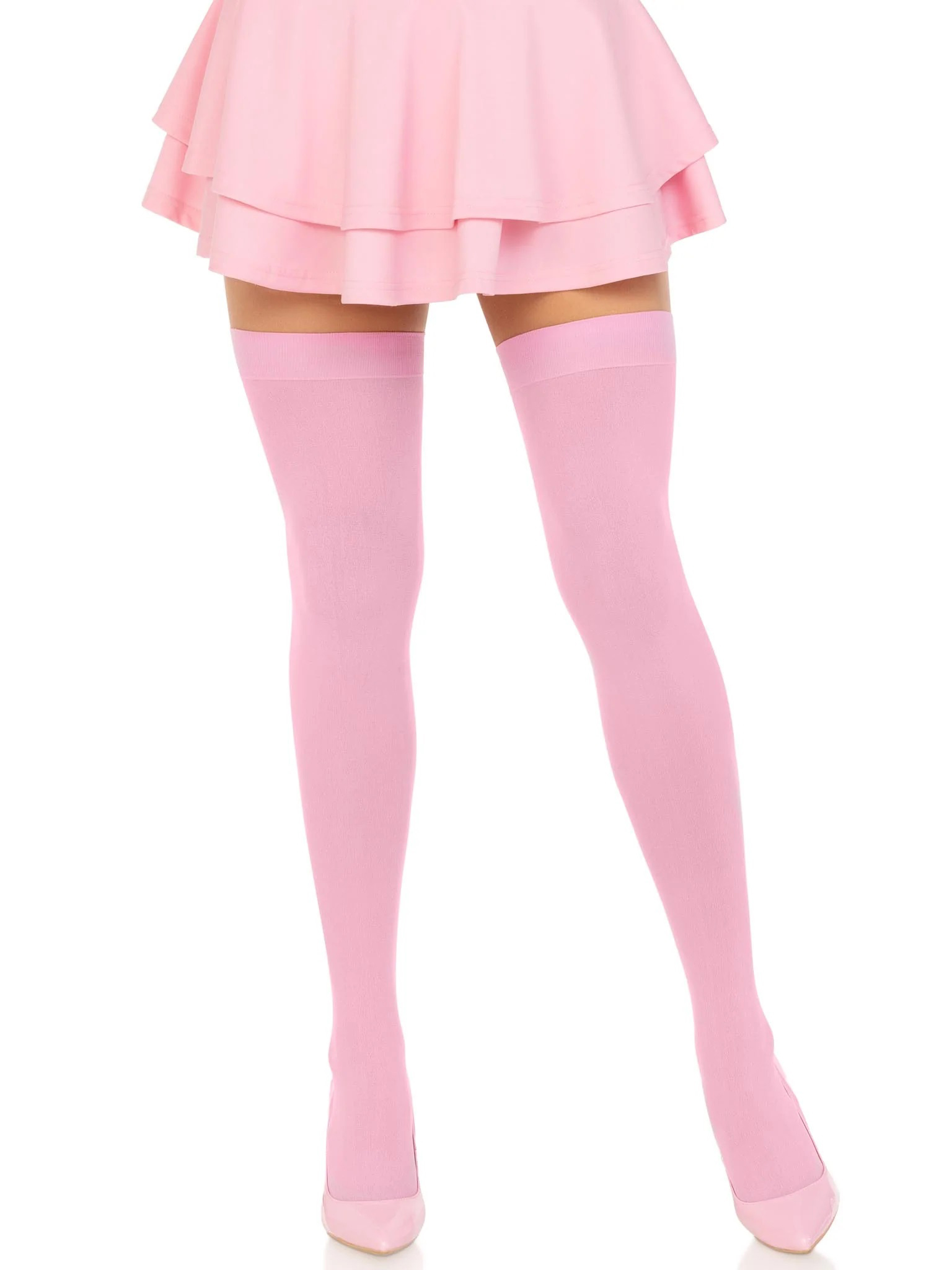 HOLA-6672PNKOS.jpg Opaque Nylon Thigh Highs - One Size - Pink - Image 1