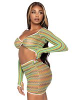 2 Pc Zig Zag Net Crop Top and Mini Dress - One Size - Green - Image 3