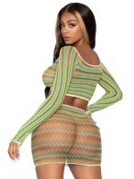 2 Pc Zig Zag Net Crop Top and Mini Dress - One Size - Green - Image 2