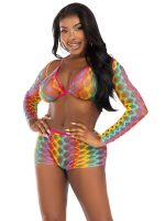3 Pc Net Bra Top With Shrug and Boy Shorts - One Size - Multicolor - Image 3