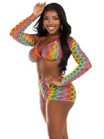 3 Pc Net Bra Top With Shrug and Boy Shorts - One Size - Multicolor - Image 5
