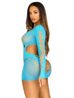 Seamless Cut Out Long Sleeve Mini Dress With Faux Lace Up Detail - One Size - Turquoise - Image 2