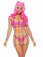 Rainbow Fishnet Long Sleeved Mini Dress - One Size - Rainbow - Image 5