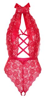 Floral Lace Crotchless Teddy - 1x-2x - Red - Image 2