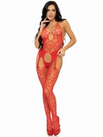 Seamless Heart Net Suspender Bodystocking - One Size - Red - Image 3