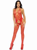 Seamless Heart Net Suspender Bodystocking - One Size - Red - Image 5