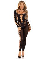 Opaque Cut Out Footless Bodystocking - One Size - Black - Image 2