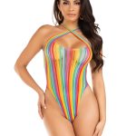 Rainbow Stripe Cross-Over Bodysuit - One Size - Multicolor