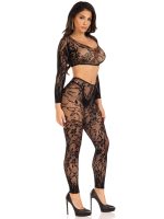 2 Pc Lace Crop Top and Footless Tights - One Size - Black - Image 5
