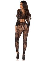 2 Pc Lace Crop Top and Footless Tights - One Size - Black - Image 6