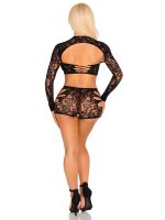 2 Pc Lace Cut-Out Bra Top, Attached Shrug, and Boy Shorts O-s - Black - Image 2