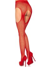 Casey Rhinestone Fishnet Suspender Pantyhose - One Size - Red - Image 3