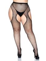 Casey Rhinestone Fishnet Suspender Pantyhose - Queen - Black - Image 4