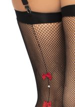 Bow Backseam Fishnet Thigh Highs - Black - One Size - Image 4