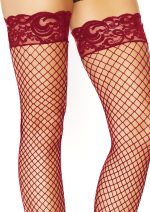 Stay Up Fishnet Thigh Highs - One Size - Burgundy - Image 2