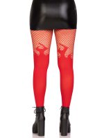 Opaque Flame Tights With Fishnet Top - One Size - Red - Image 2