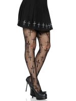 Worship Me Cross Net Tights - 1x-2x - Black - Image 2