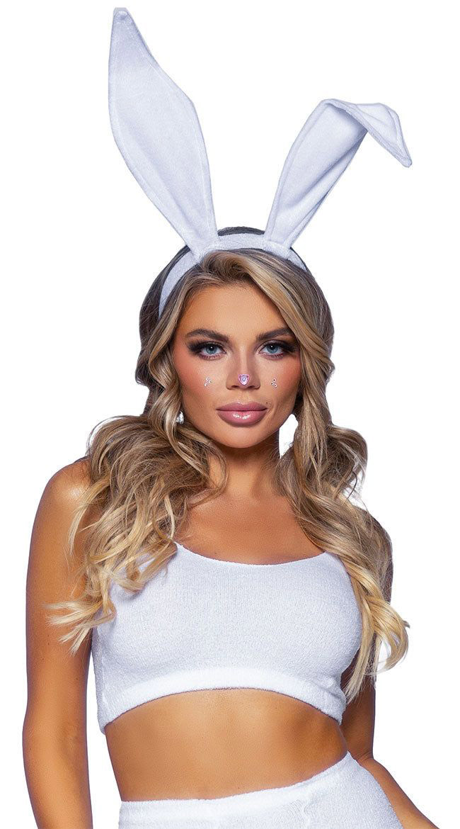 HOLA-A2868-WHT.jpg Bendable Velvet Bunny Rabbit Ears - White - Image 1