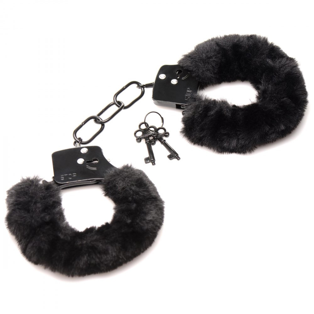 HOMS-AG937-BLK.jpg Cuffed in Fur Furry Handcuffs - Black - Image 1