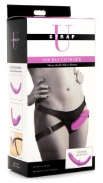 Double Charmer Silicone Double Dildo With Harness - Purple - Image 4