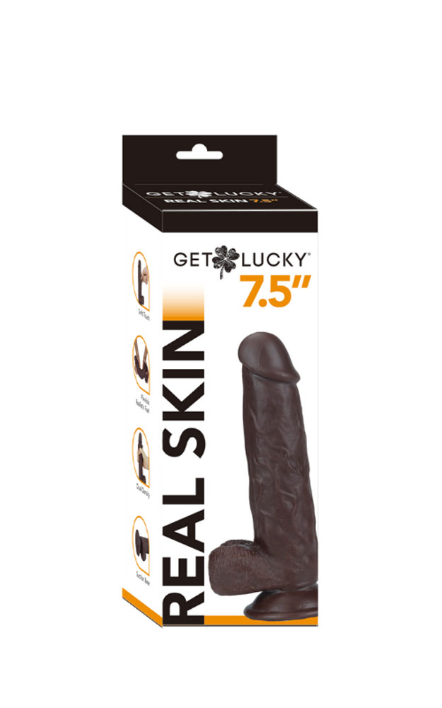 HOTMN-GL-0633.jpg Real Skin 7.5 Dual Layer Dildo - Dark Brown - Image 1
