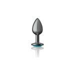 Teal Round Gem Gunmetal Metal Plug - Sm - Image 4